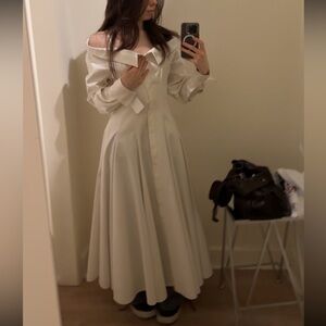 Brandon Maxwell Elegant Cream Off white off the shoulder Dress